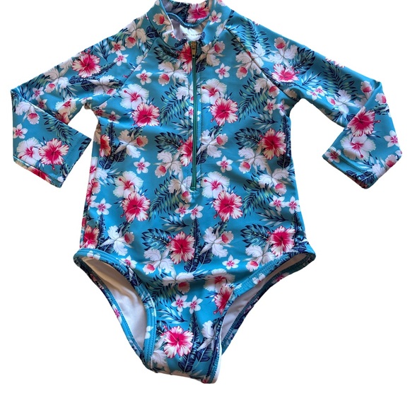Floral Long Sleeve Kids One Piece Swimsuit NWOT - Picture 1 of 3